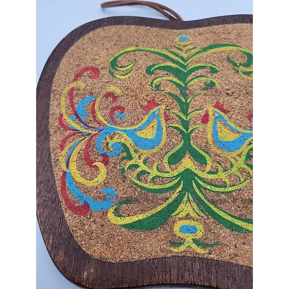 Vintage Cork PA Dutch Folk Art Hand Painted Trivet/Hot Pad ~ Retro ~ Cottagecore